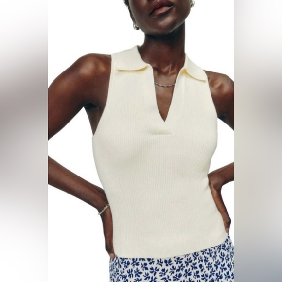 Reformation Tops - REFORMATION Tabitha Ivory Collar Sleeveless Ribbed Tank Size Small Like New